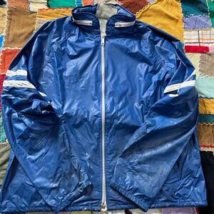 Vintage 70s 80s Blue Raincoat Style Blue Jacket Large
